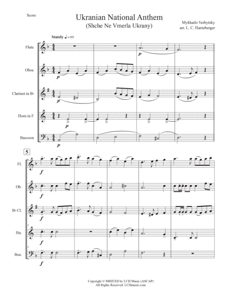 Ukrainian National Anthem for Woodwind Quintet image number null