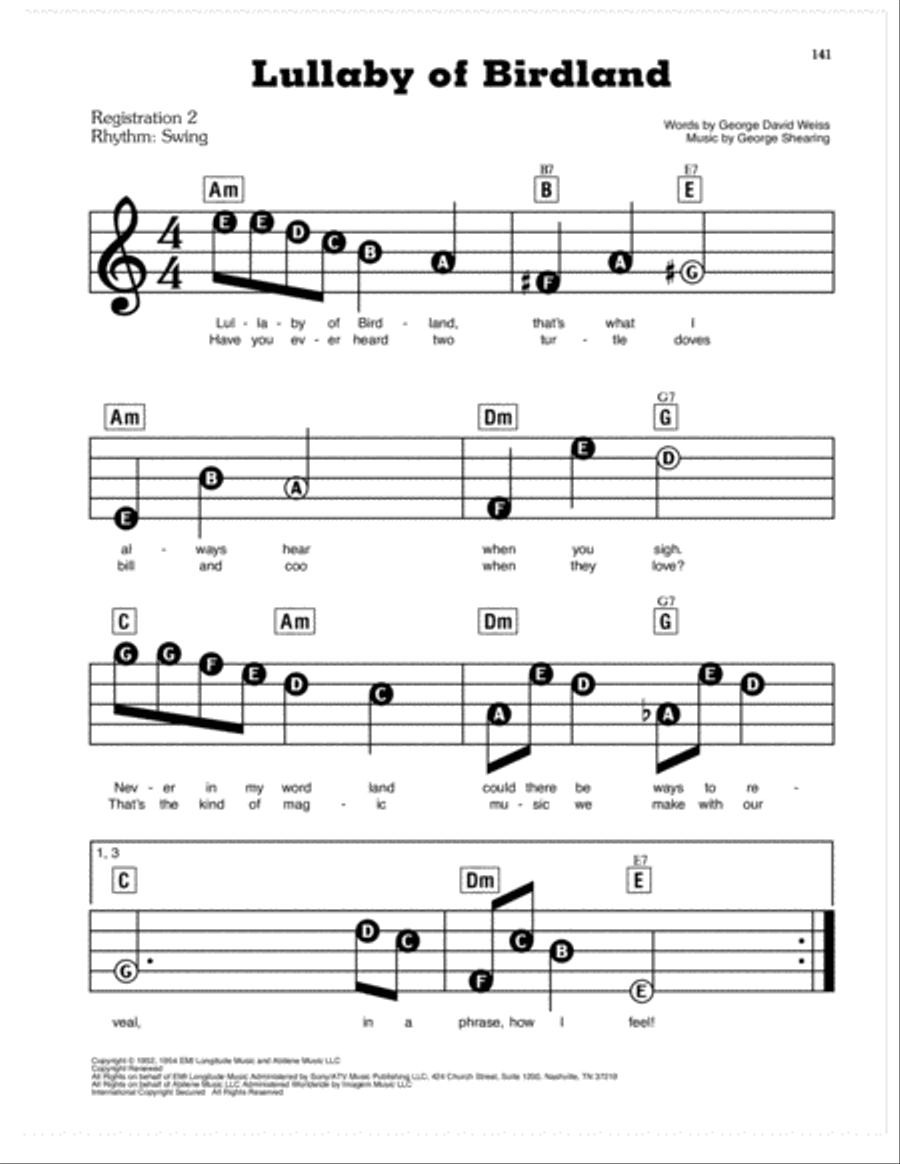 Lullaby Of Birdland Electronic Keyboard scores gallery preview page 1