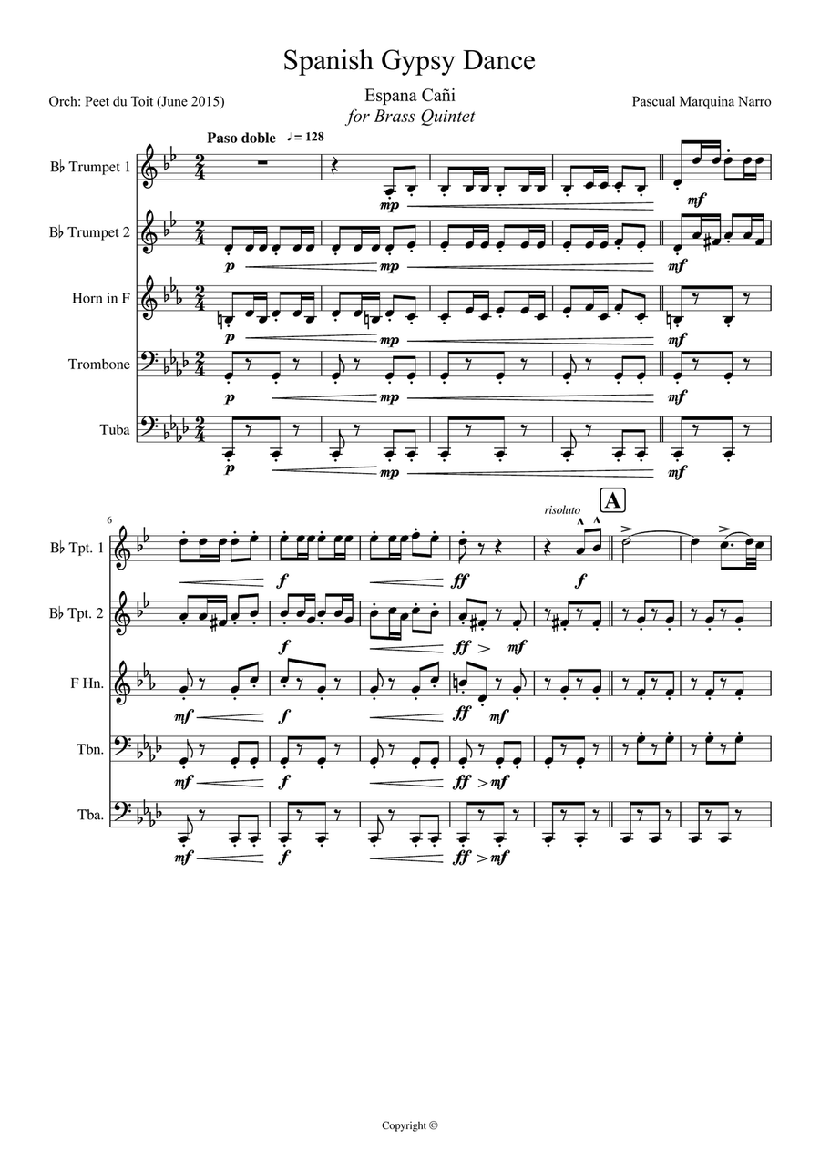 Spanish Gypsy Dance / Espana Cani - Pascual Marquina Narro Brass Ensemble scores gallery preview page 1