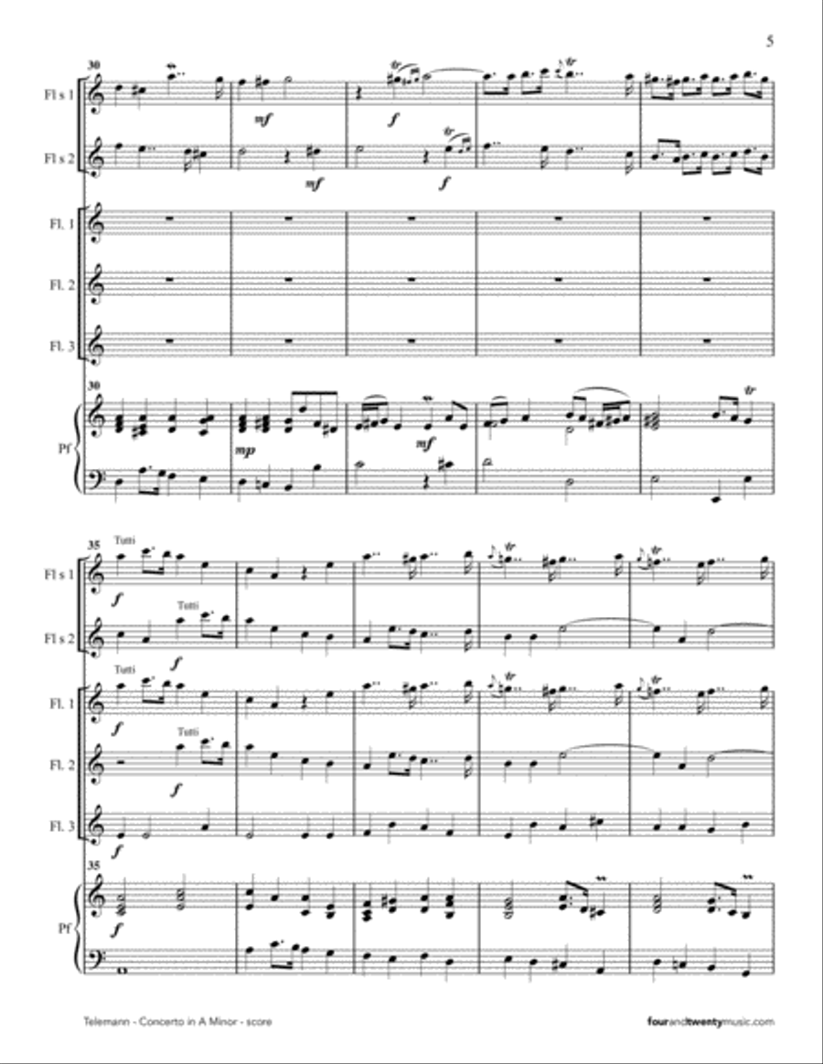 Concerto in A Minor, adapted for five flutes and piano Small Ensemble scores gallery preview page 5