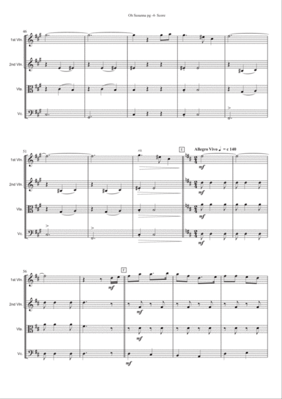 Oh Susanna for String Quartet String Quartet scores gallery preview page 6