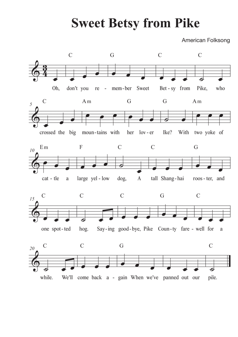 Sweet Betsy from Pike Sweet Betsy from Pike Piano, Vocal, Guitar scores gallery preview page 1