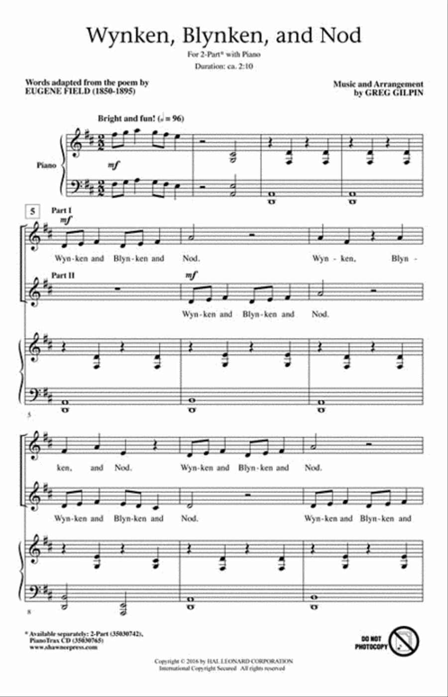Wynken, Blynken, and Nod Choir scores gallery preview page 3