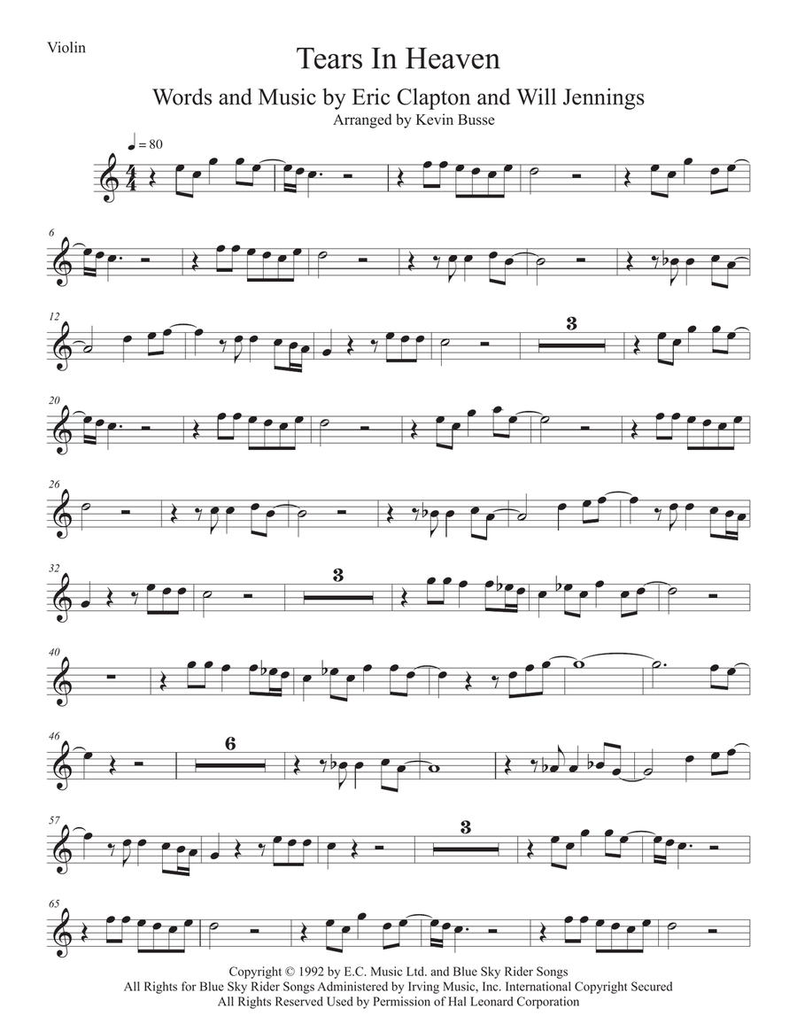 Tears In Heaven Tears In Heaven Violin Solo scores gallery preview page 1