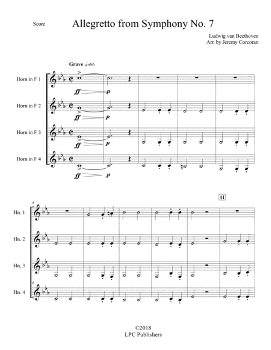 Allegretto from Symphony No. 7 for French Horn Quartet French Horn Quartet scores gallery preview page 2