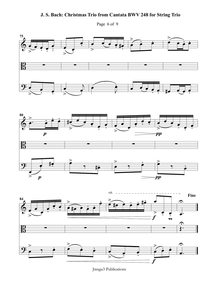 Bach: Christmas Trio for String Trio String Trio scores gallery preview page 6