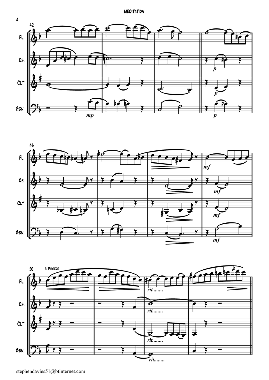 Meditation by Walter Battison Haynes for Woodwind Quartet Woodwind Quartet scores gallery preview page 4