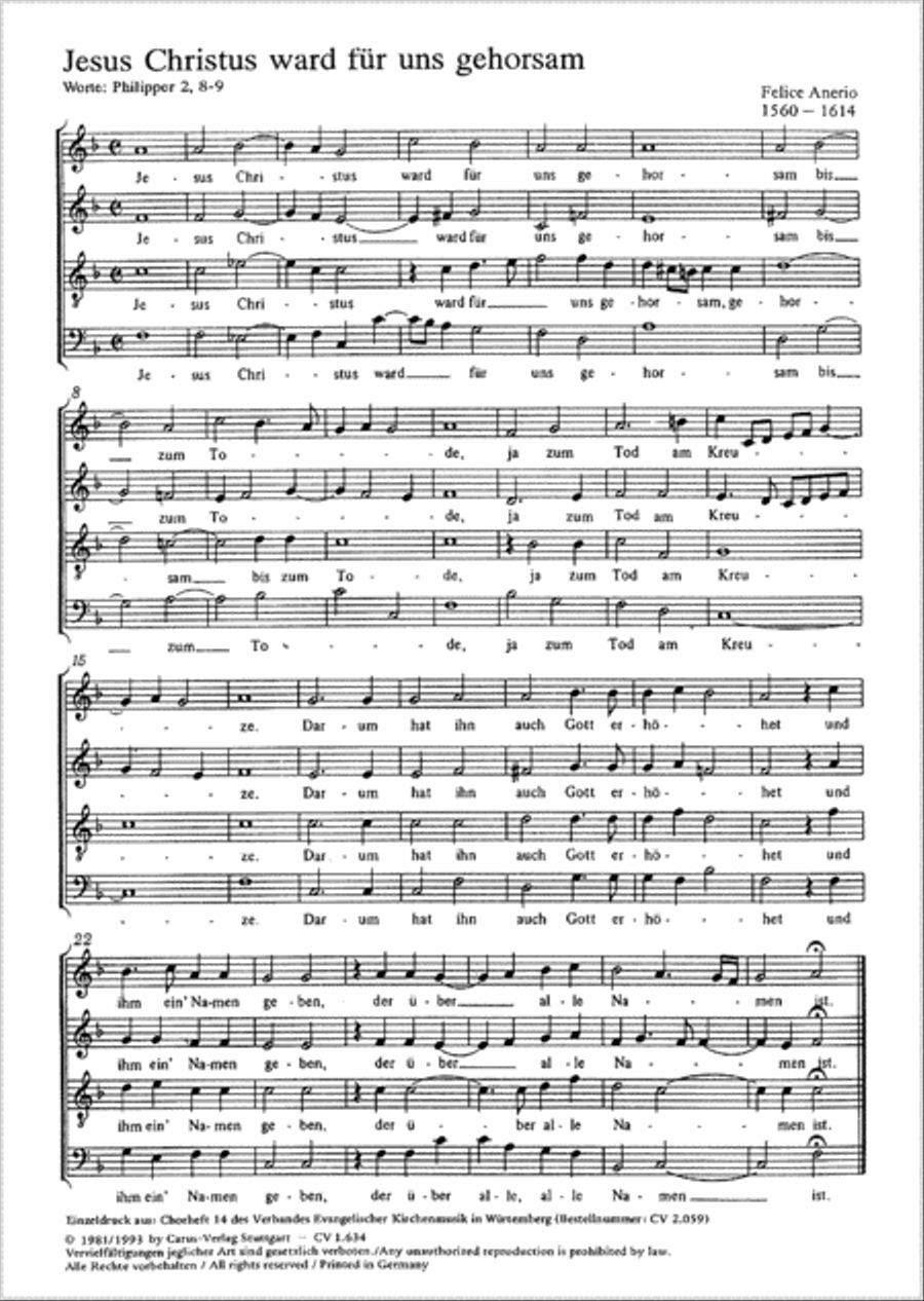 Anerio: Jesus Christus ward; Mendelssohn: Verleih uns Frieden Score scores gallery preview page 1