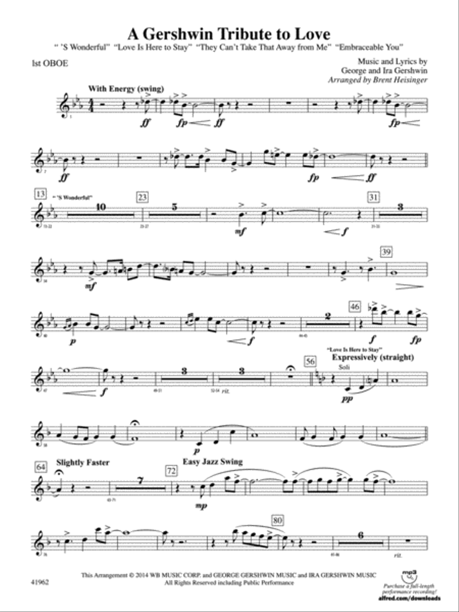 A Gershwin Tribute to Love: Oboe Concert Band scores gallery preview page 1