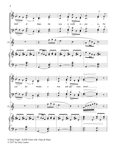 O HOLY NIGHT (SATB Choir with Flute & Piano - Score & Parts included) image number null