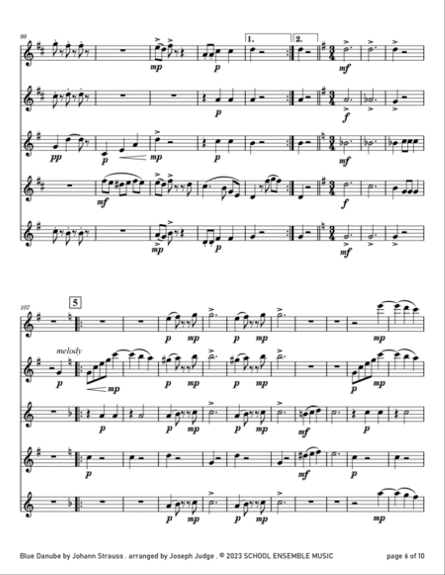 Blue Danube by Strauss for Saxophone Quartet in Schools Saxophone Quartet scores gallery preview page 6
