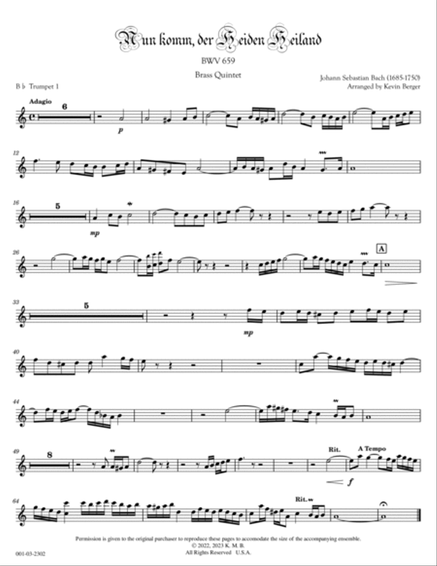 Nun komm, der Heiden Heiland, BWV 659 Chamber Music scores gallery preview page 5