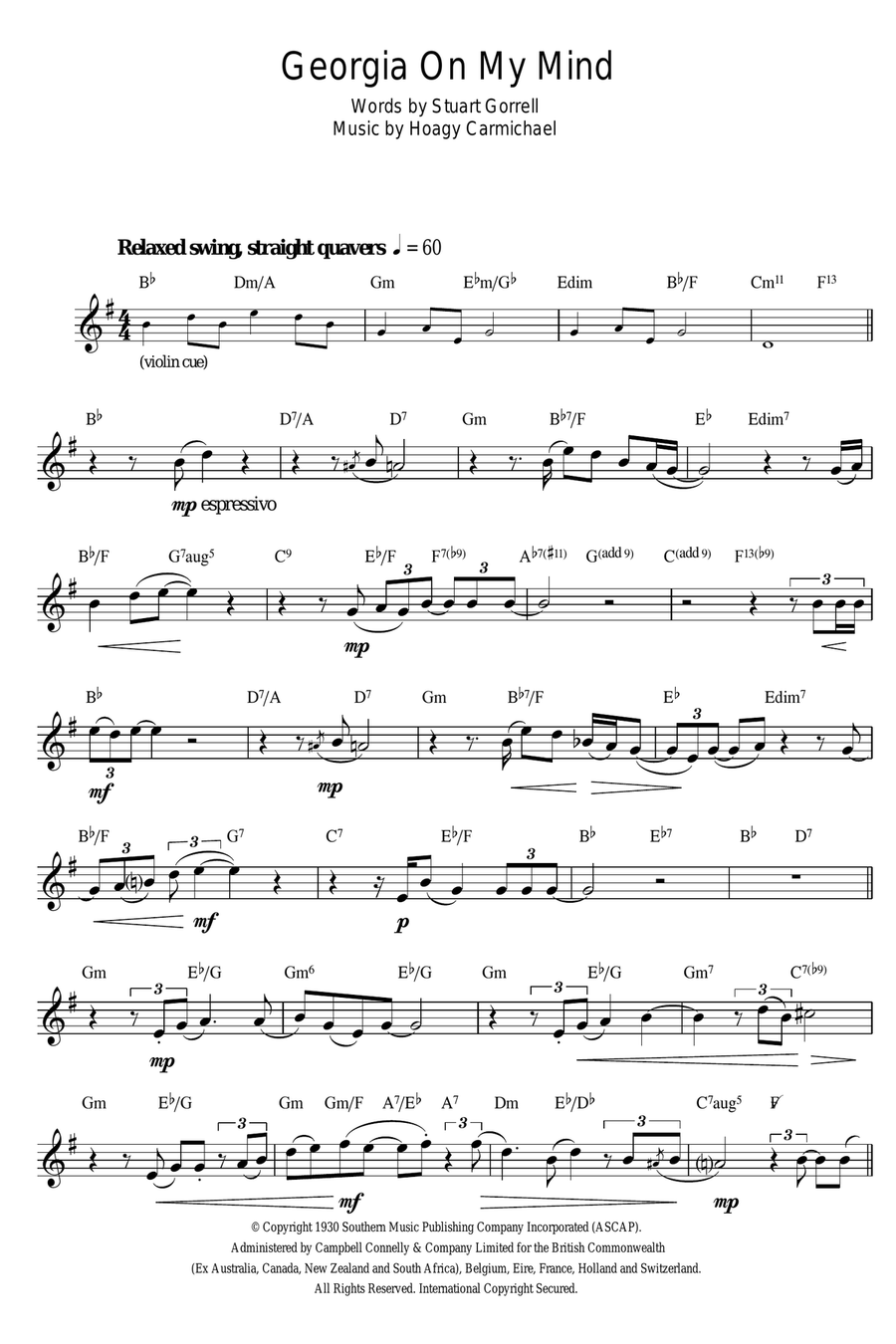 Georgia On My Mind Georgia On My Mind Alto Saxophone scores gallery preview page 1