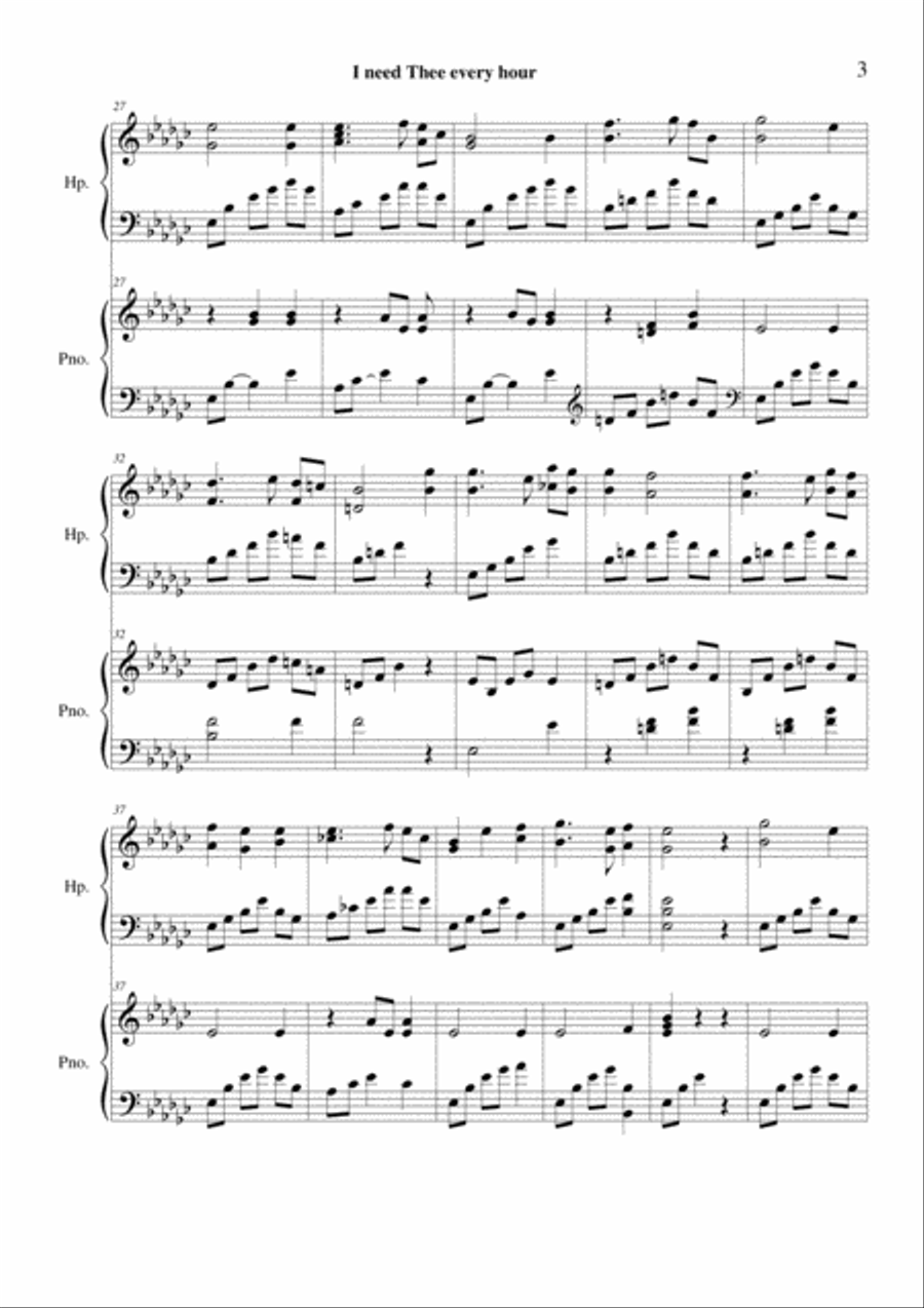 I need Thee every hour - pedal harp & piano duet Pedal Harp scores gallery preview page 3