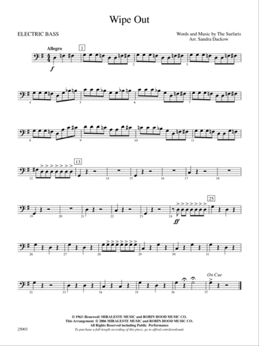 Wipe Out: Electric Bass Wipe Out: Electric Bass String Orchestra scores gallery preview page 1