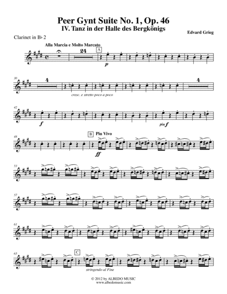 Grieg Peer Gynt Suite No.1 - Clarinet in Bb 2 (Transposed Part), Op.46
