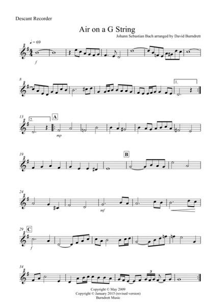 Air on a G String for Recorder Quartet image number null