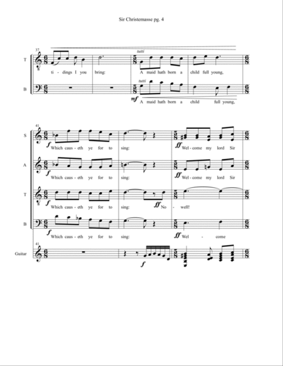 Sir Christemasse, A song of Father Christmas : SATB with Acoustic Guitar 4-Part scores gallery preview page 4
