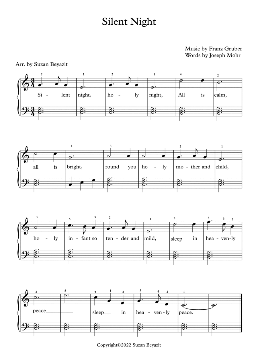 Silent Night (Easy Piano with Words and Chords) Easy Piano scores gallery preview page 1