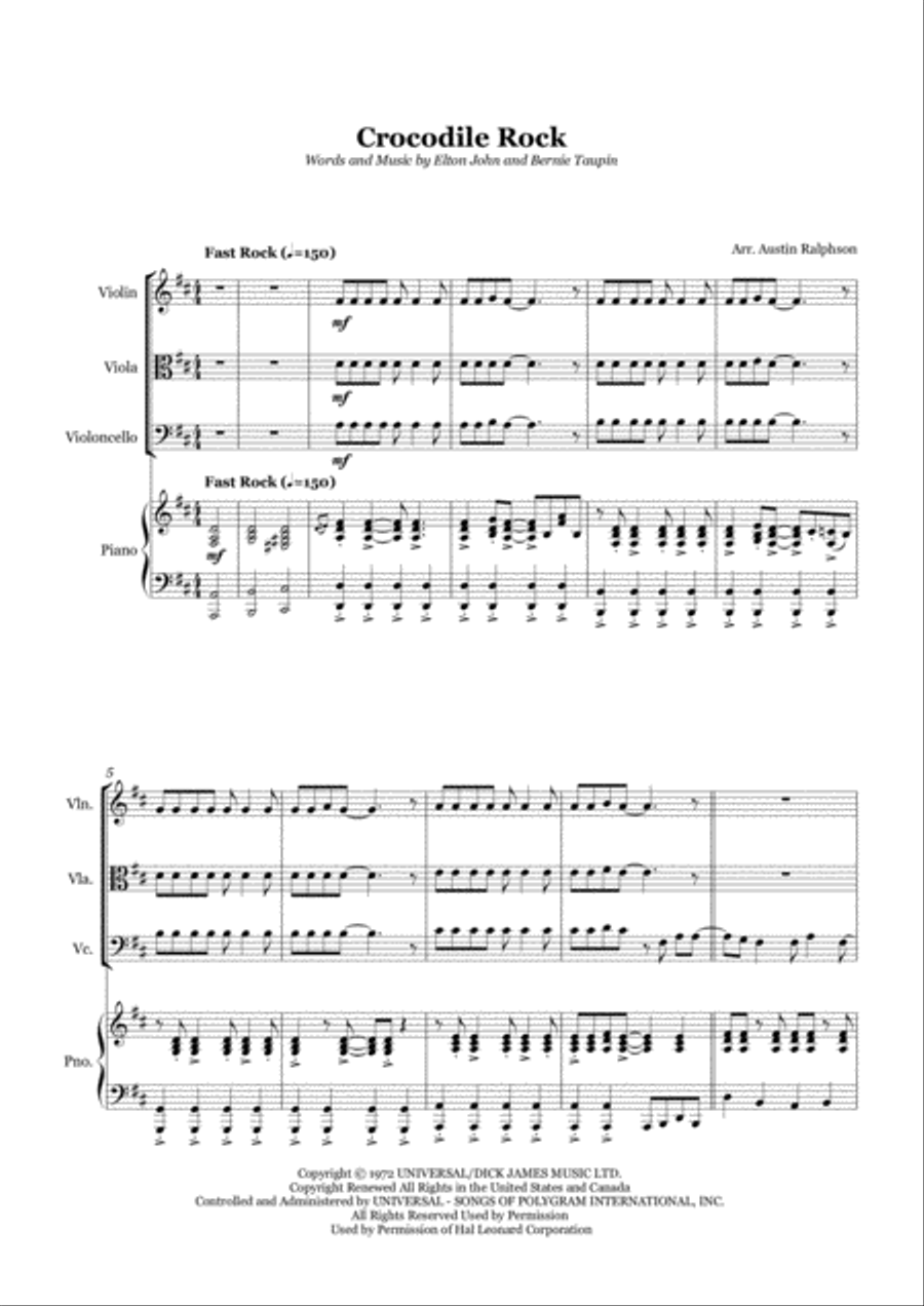 Crocodile Rock Piano Quartet scores gallery preview page 6