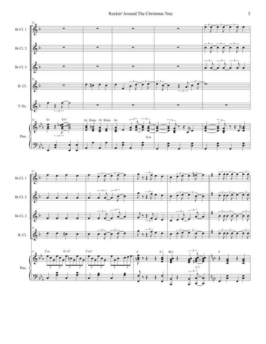 Rockin' Around The Christmas Tree Clarinet Choir scores gallery preview page 5