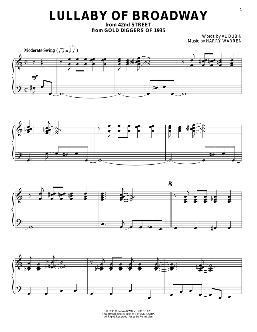 Lullaby Of Broadway Piano Solo scores gallery preview page 1