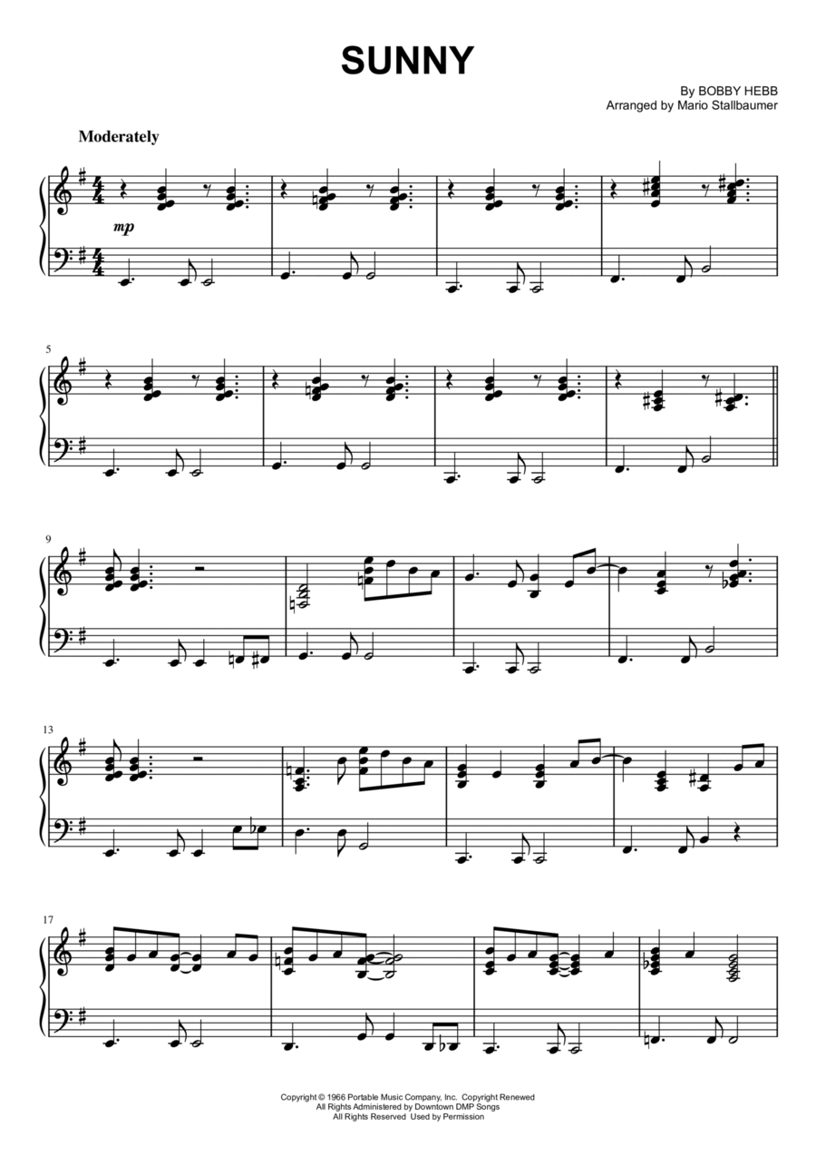 Sunny Piano Solo scores gallery preview page 1