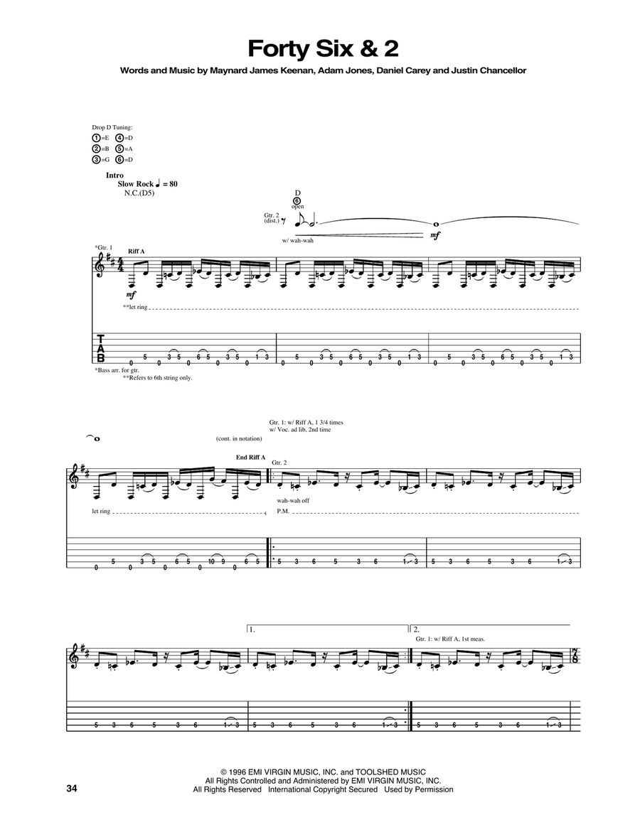 Forty Six & 2 Acoustic Guitar scores gallery preview page 1