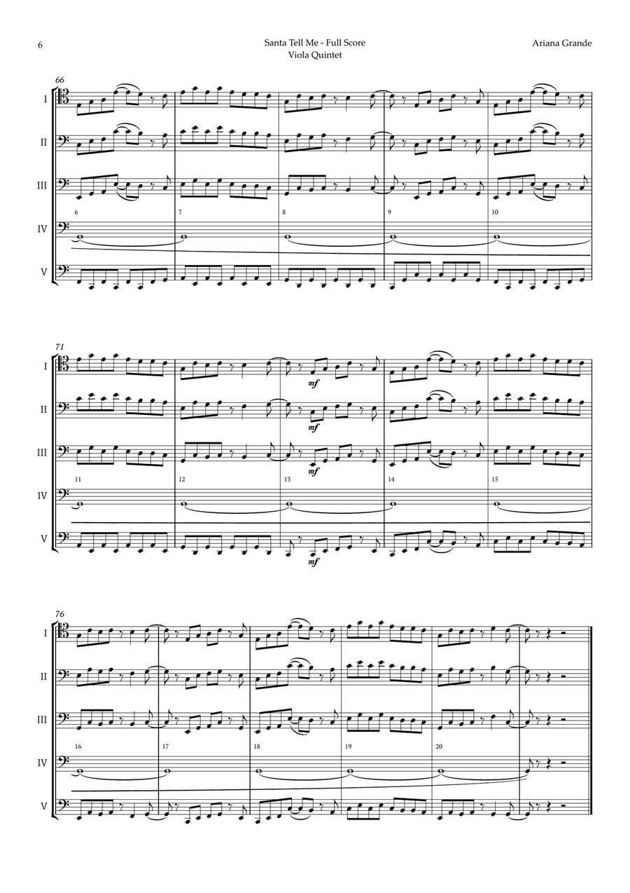 Santa Tell Me String Quintet scores gallery preview page 6