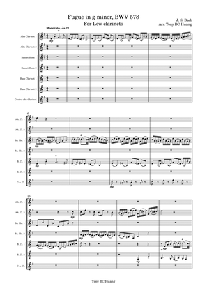 Book cover for Fugue in g minor (the little), BWV578 for Low Clarinets (Septet)