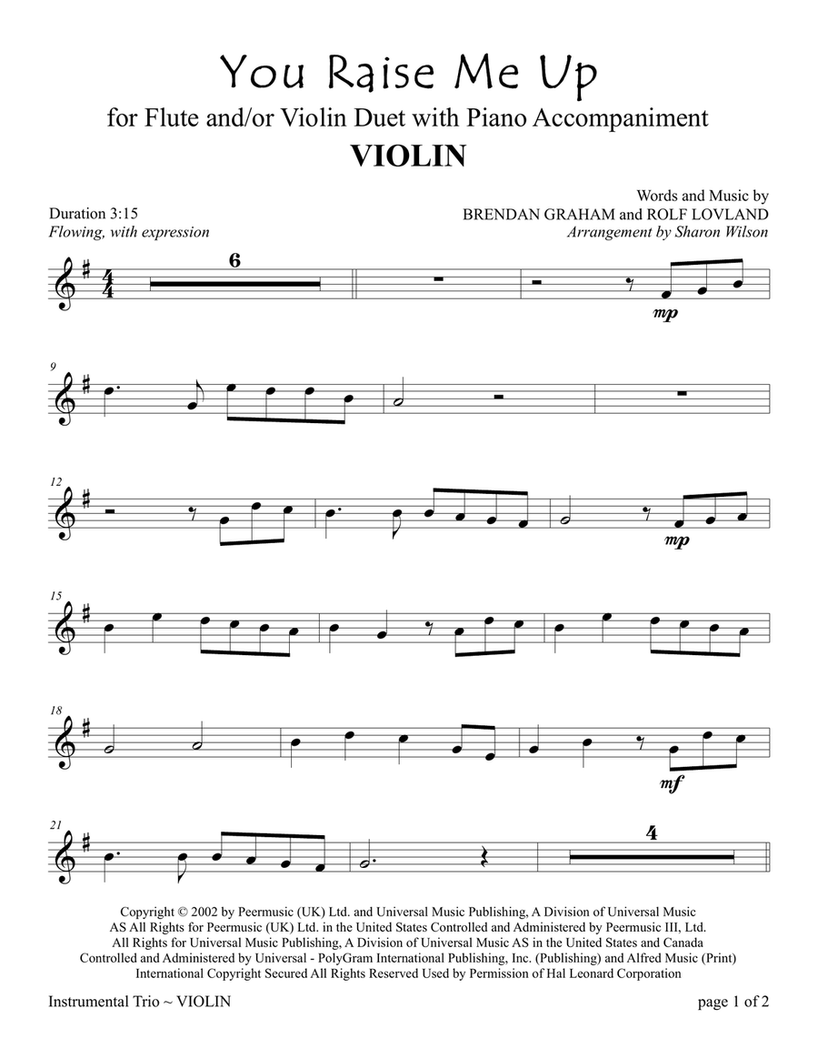 You Raise Me Up Flute scores gallery preview page 1