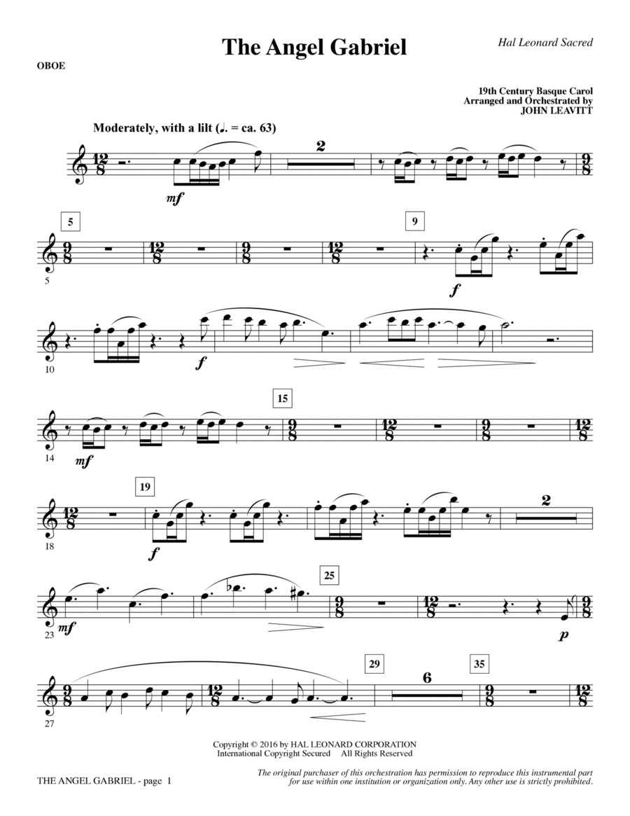 The Angel Gabriel - Oboe Choir scores gallery preview page 1
