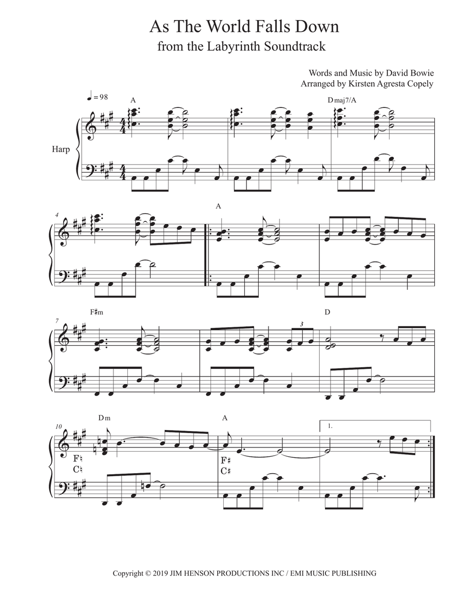 As The World Falls Down Harp scores gallery preview page 1
