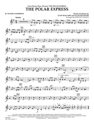The Polar Express (Main Theme) (arr. Johnnie Vinson) - Bb Tenor Saxophone