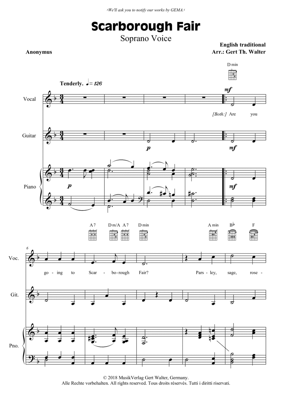 Scarborough Fair Voice Solo scores gallery preview page 1