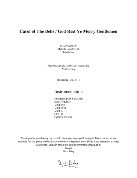 Carol of the Bells / God Rest Ye Merry Gentlemen - Violin & String Orchestra image number null