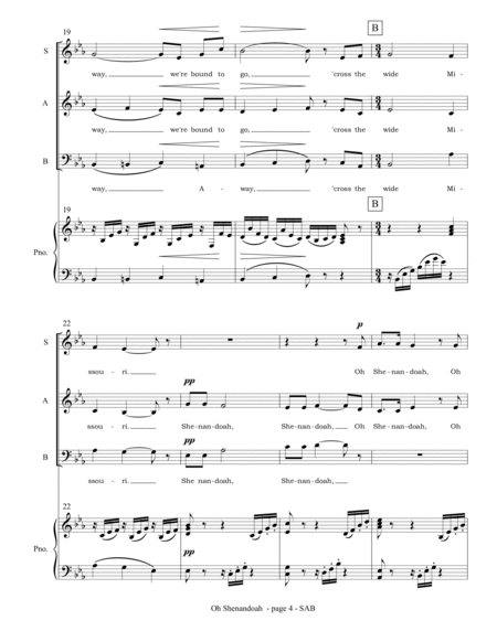 Oh Shenandoah (SAB choir and piano) image number null
