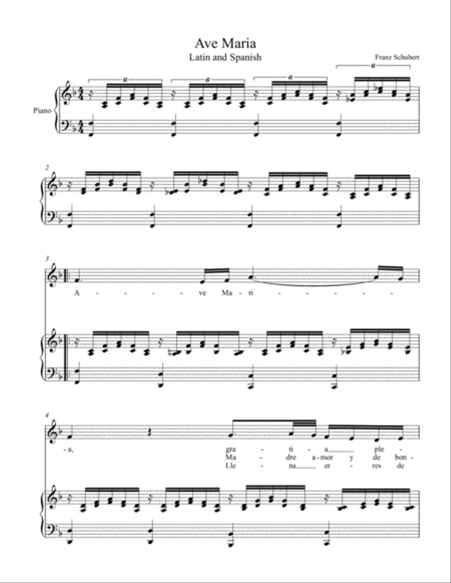 Ave Maria (Spanish texts) - Schubert, for low voice Low Voice scores gallery preview page 1