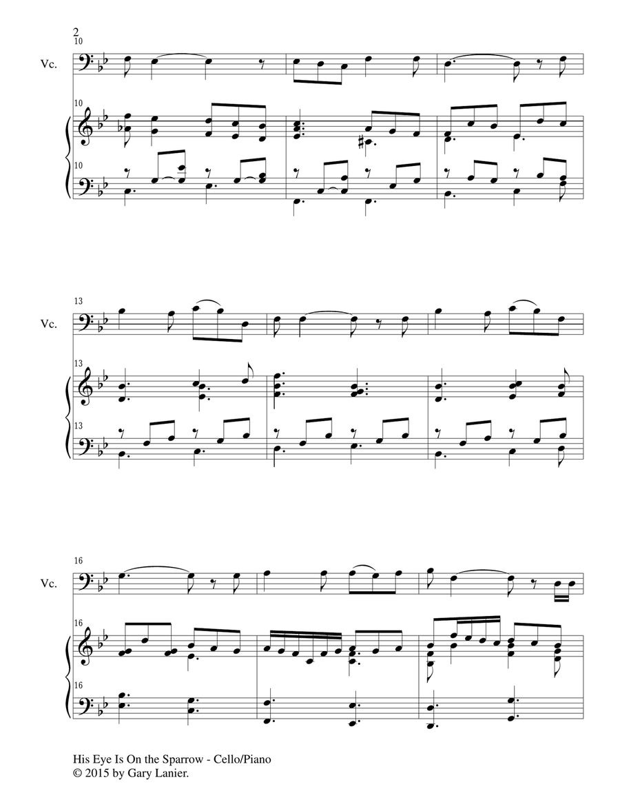 HIS EYE IS ON THE SPARROW (Duet – Cello and Piano/Score and Parts) Piano scores gallery preview page 3