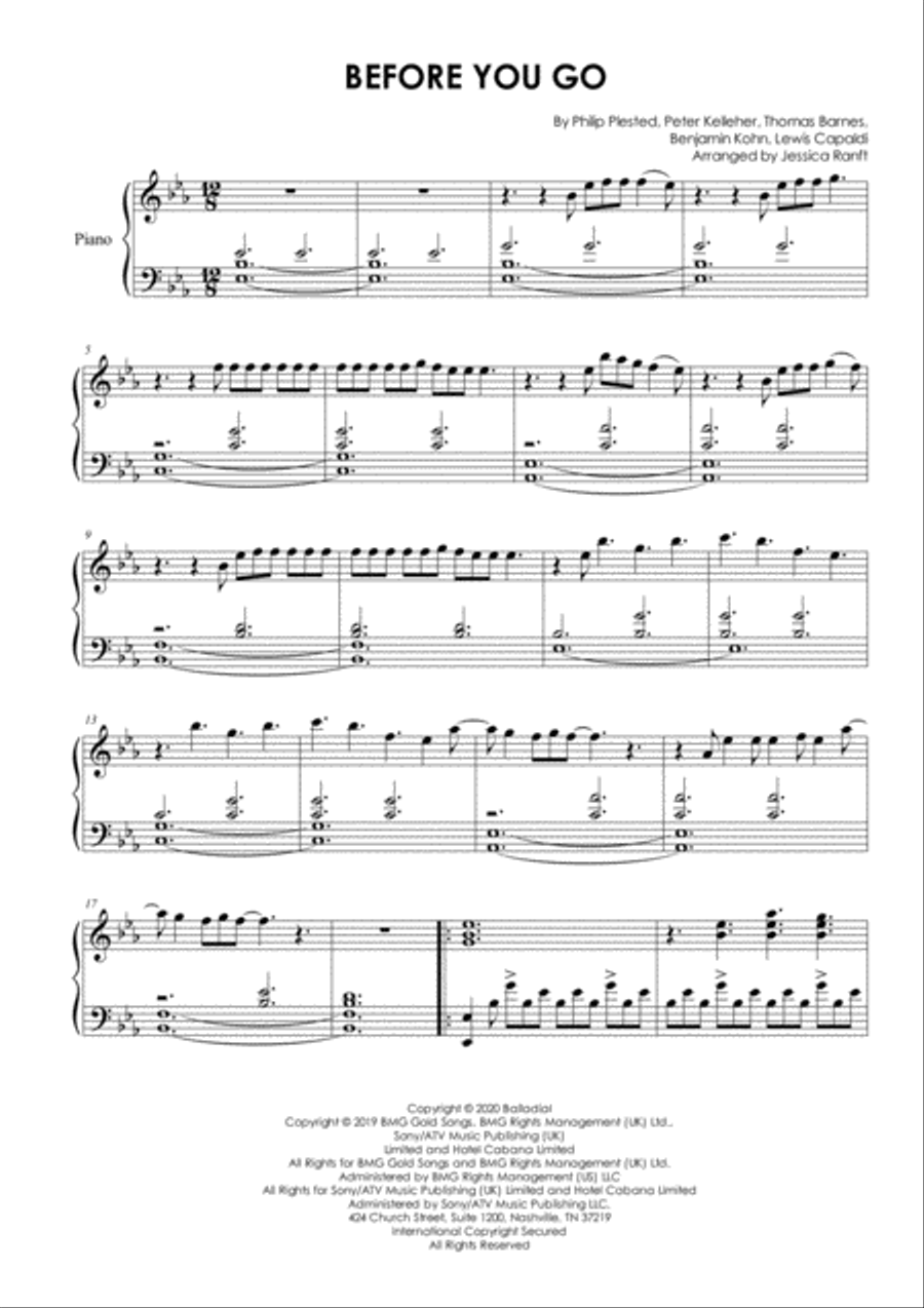 Before You Go Piano Solo scores gallery preview page 2