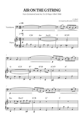JS Bach • Air on the G String from Suite No. 3 BWV 1068 | trombone & piano sheet music w/ chords
