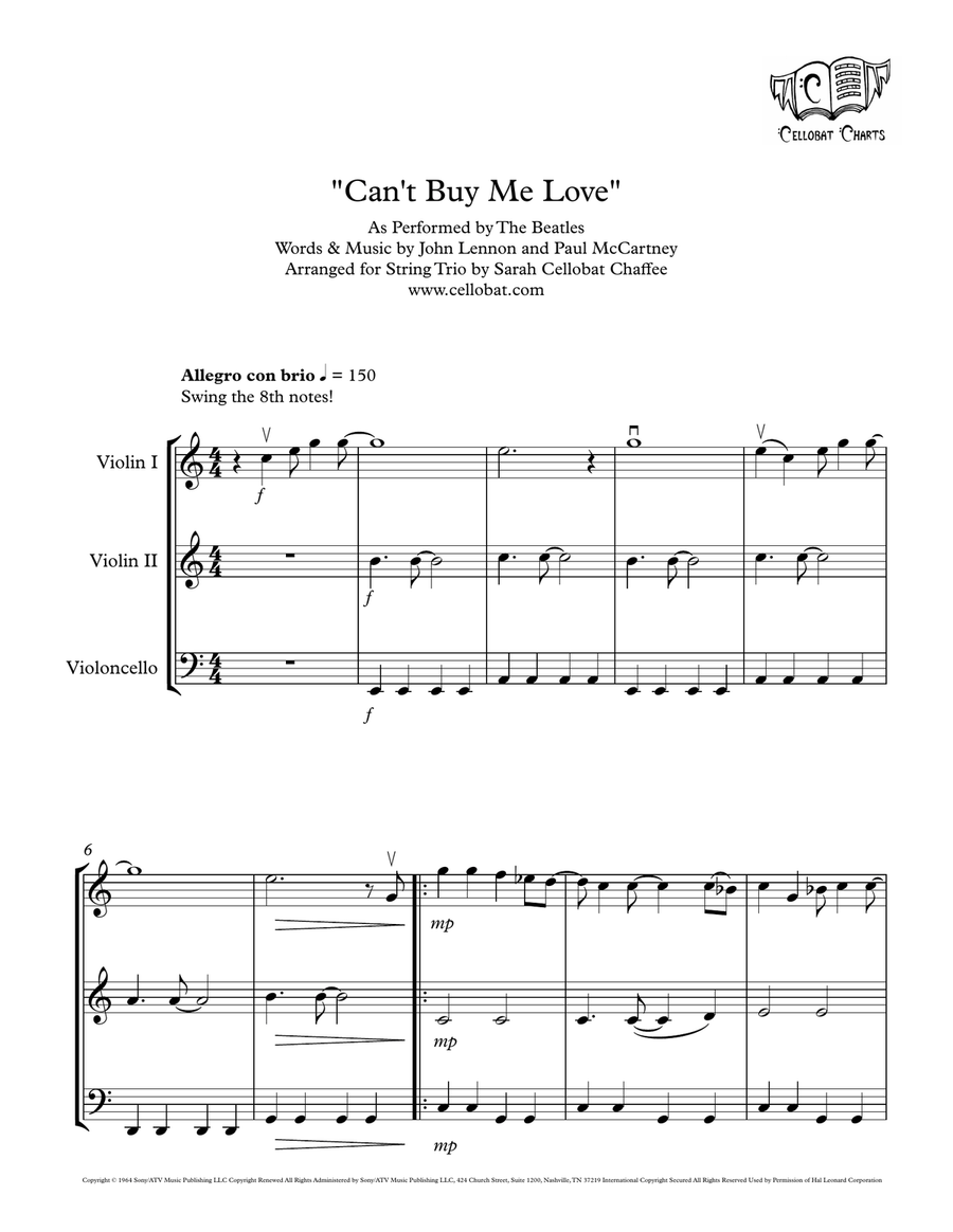 Can't Buy Me Love String Trio scores gallery preview page 1