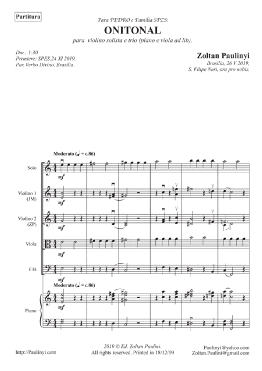 ONITONAL for (a very beginner) solo violin and ensemble (2 violins with optional piano, bassoon and Bassoon scores gallery preview page 1