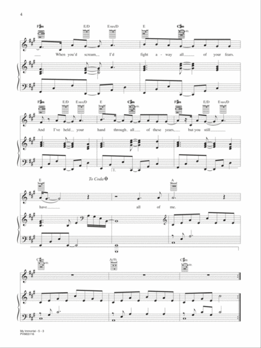 My Immortal Piano, Vocal, Guitar scores gallery preview page 3