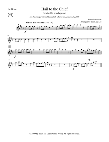 Hail to the Chief for Double Wind Quintet in D Major (arr. Lee) - Set of Parts image number null
