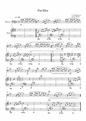 Fur Elise, Ludwig Van Beethoven, For Bassoon & Piano