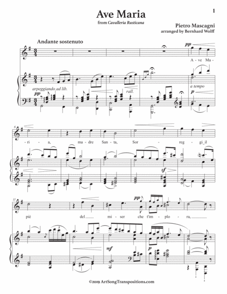 Mascagni: Ave Maria (transposed to G major)