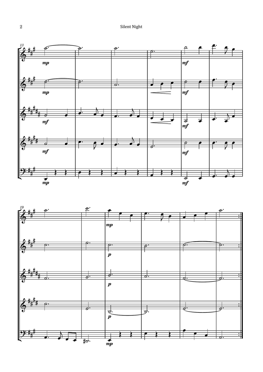Silent Night Woodwind Quintet scores gallery preview page 2