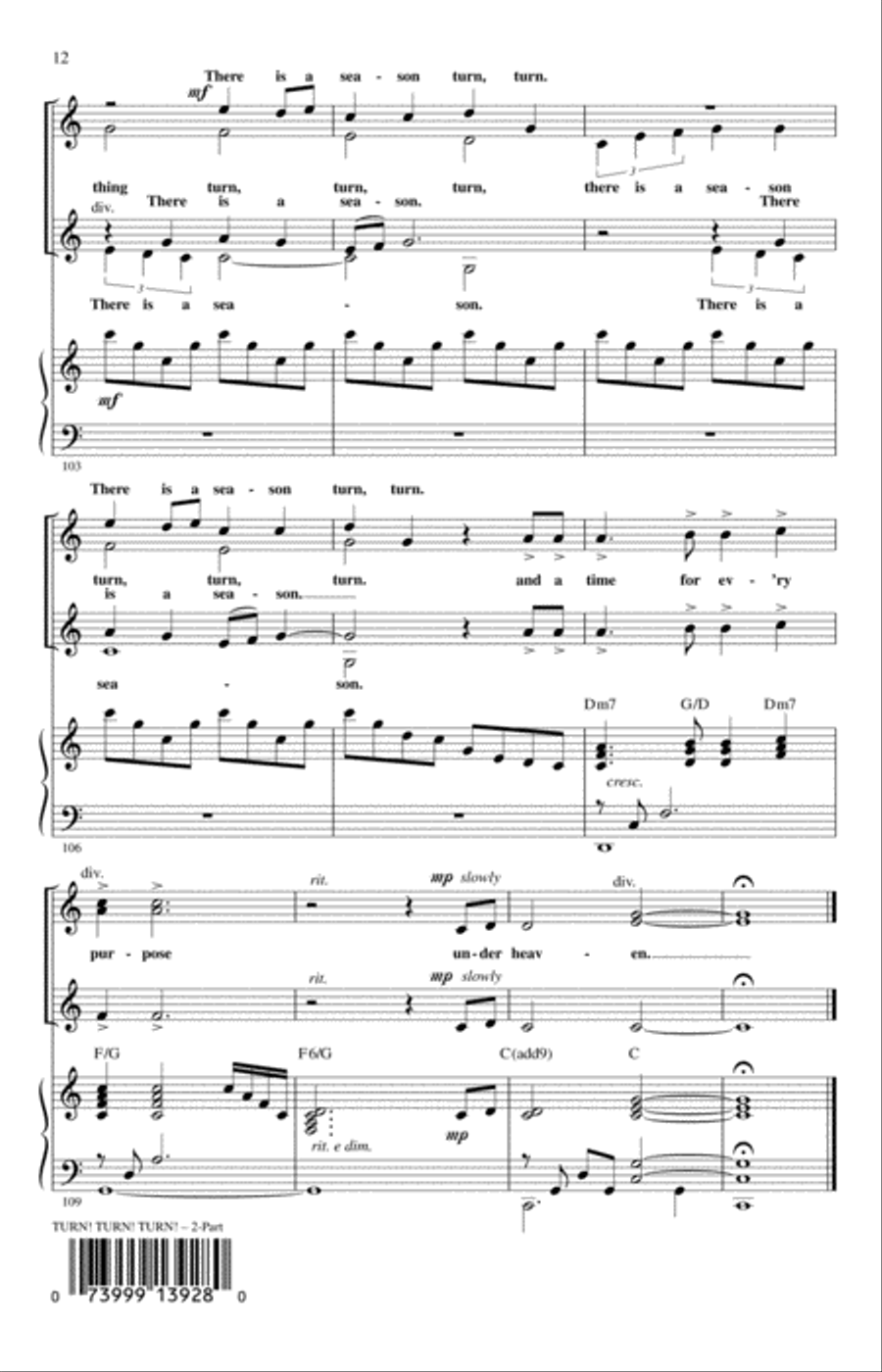 Turn! Turn! Turn! (To Everything There Is A Season) (arr. Roger Emerson) 2-Part scores gallery preview page 10