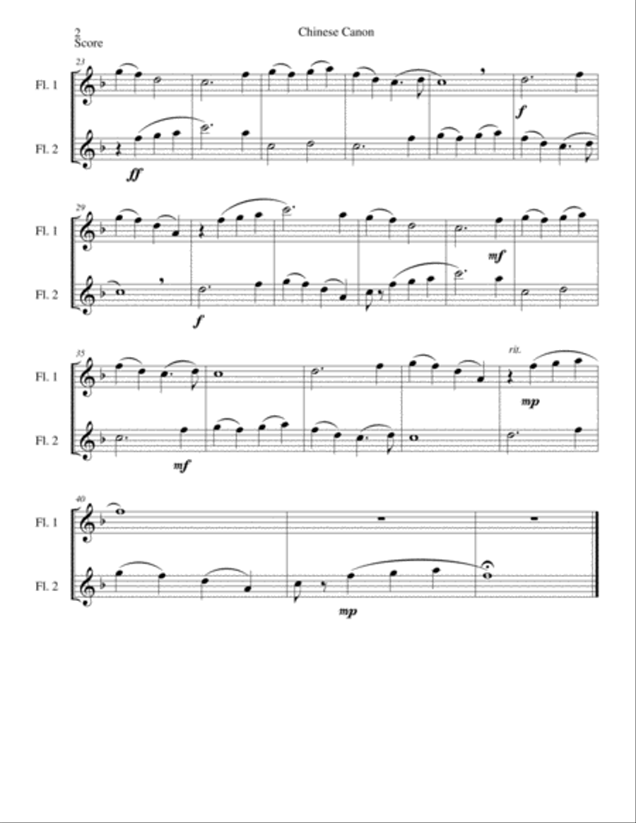 Chinese canon for two flutes Flute Duet scores gallery preview page 2